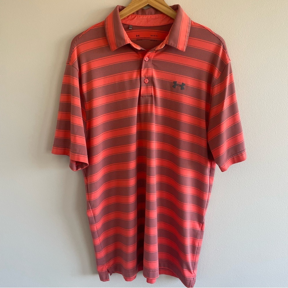 Under Armour Men's Heatgear Loose Fit Polo Orange Stripe Size Large